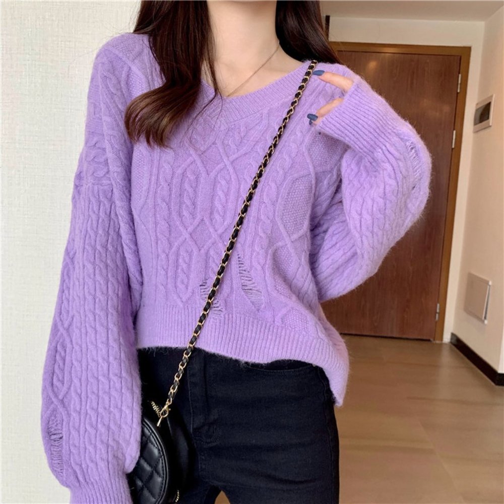 OYRKZ Retro loose outer wear lazy knit sweater top - Picture 1 of 3